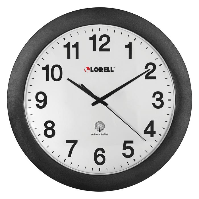 Lorell Radio Controlled Atomic Round Wall Clock, 12 Inches, White Dial/Black Frame