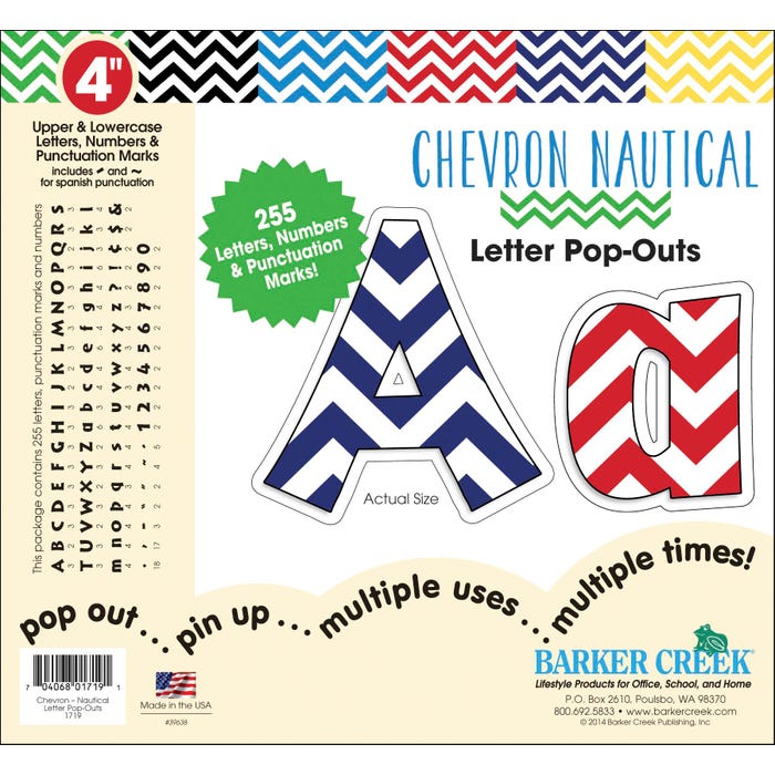 Barker Creek Letter Pop-Outs, 4 Inch, Nautical Chevrons, Set of 255