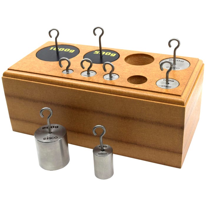 Eisco Labs Hooked Weights Set, Stainless Steel, 1000 Gram Capacity, 9 Pieces