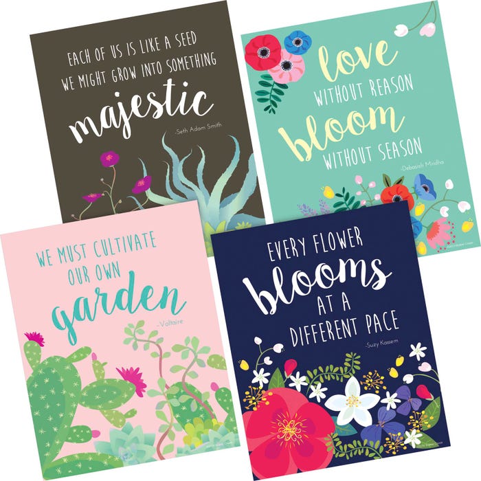 Barker Creek Petals & Prickles Art Prints, 8 x 10 Inches, Assorted, Set of 4