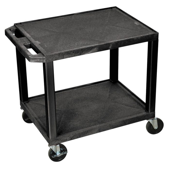 Luxor 2-Shelf Tuffy Cart Without Power, Black Shelves, Black Legs, 24 x 18 x 24-1/2 Inches