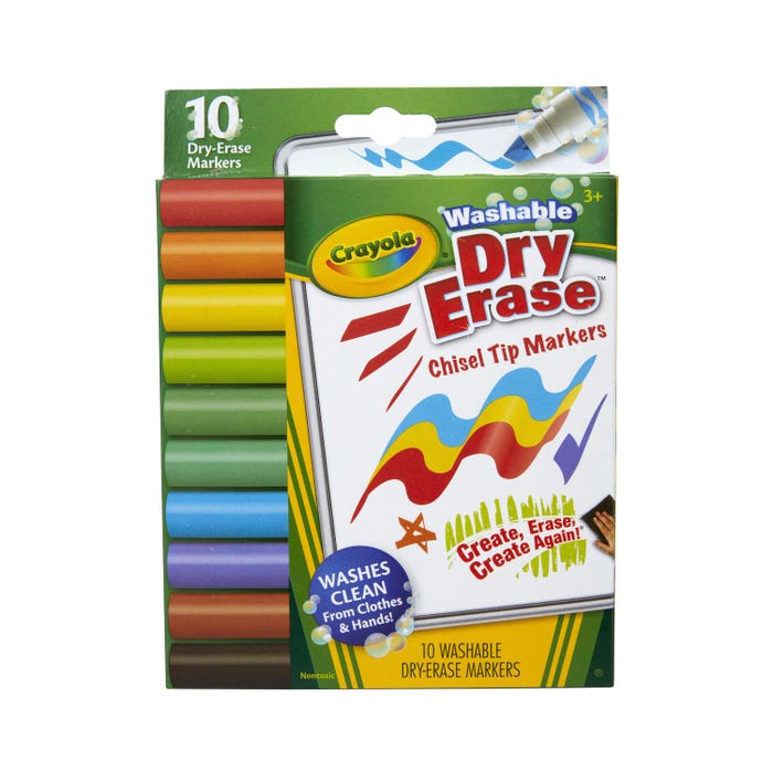 Crayola Dry Erase Washable Markers, Dura-Wedge Tips, Assorted, Set of 10