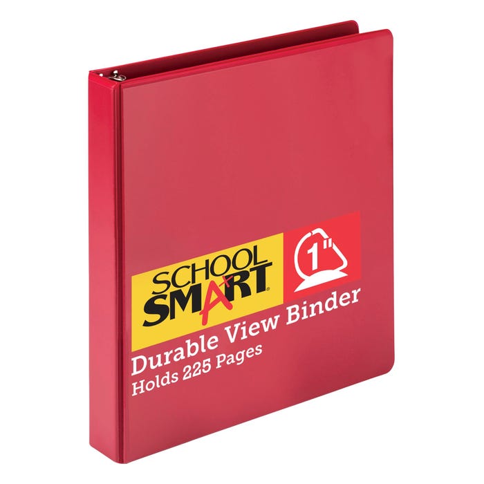 School Smart Durable Polypropylene D-Ring View Binder, 1 Inch, Red