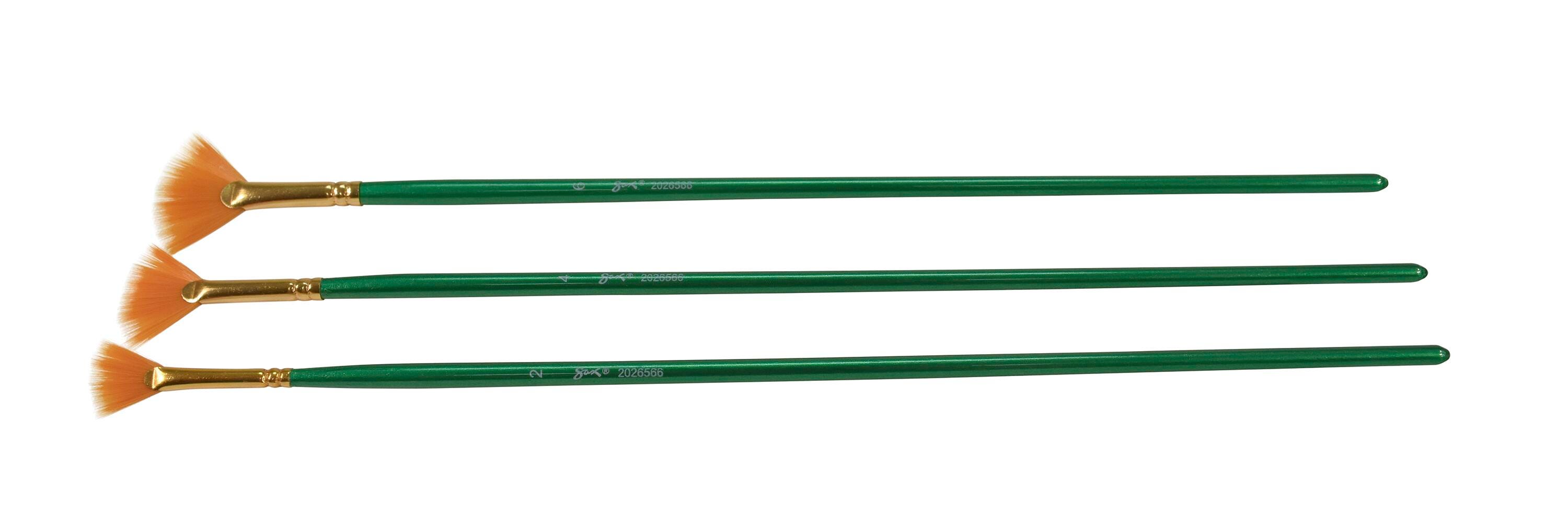 Sax Optimum Golden Taklon Blender Brushes, Fan Type, Long Handle, Assorted Sizes, Set of 3 2026566