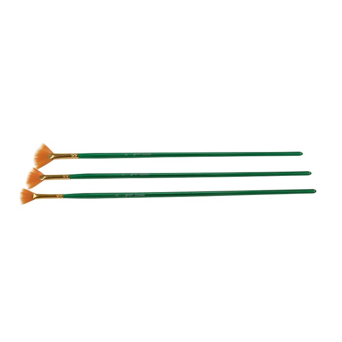 Sax Optimum Golden Taklon Blender Brushes, Fan Type, Long Handle, Assorted Sizes, Set of 3