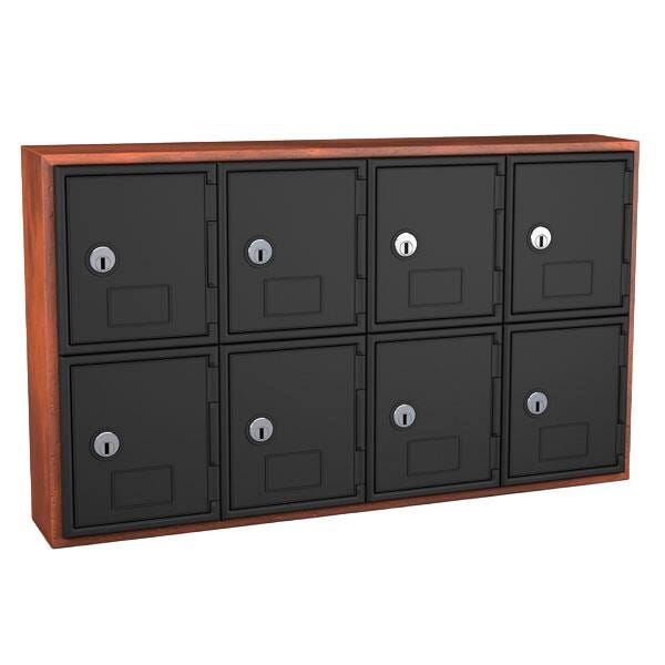 Image for United Visual Products Wood Frame Locker, 8 Door Keyed Lock, Cherry Frame, Gray Door from School Specialty