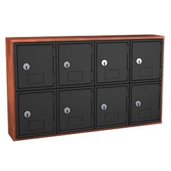United Visual Products Wood Frame Locker, 8 Door Keyed Lock, Cherry Frame, Gray Door
