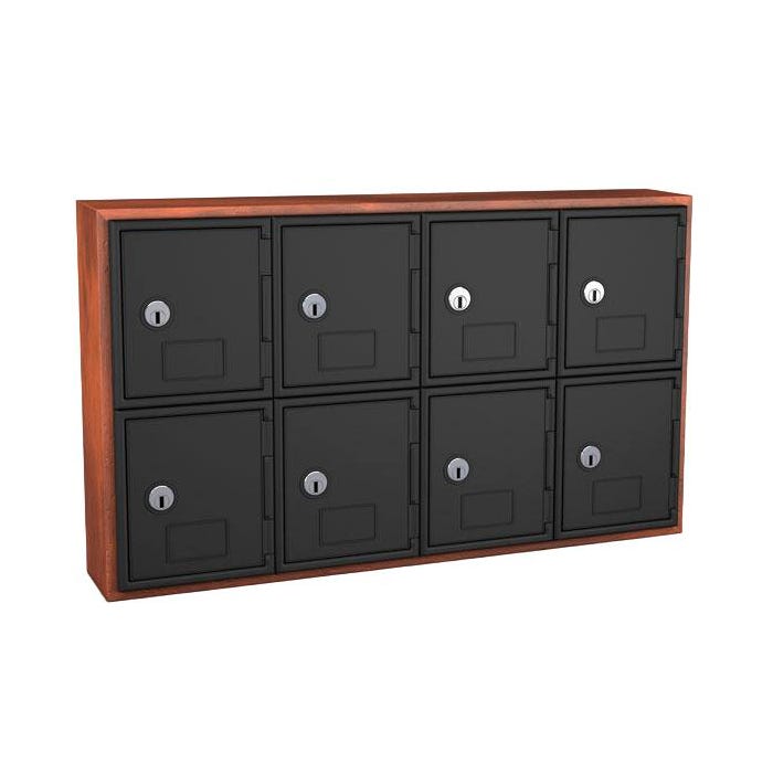 United Visual Products Wood Frame Locker, 8 Door Keyed Lock, Cherry Frame, Gray Door