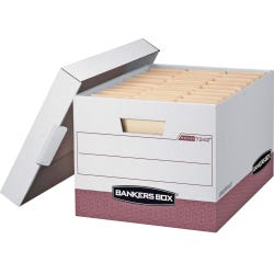 Bankers Box R-Kive File Storage Box, 12 x 15 x 10 Inches, White/Red, Pack of 12, Item Number 1059803