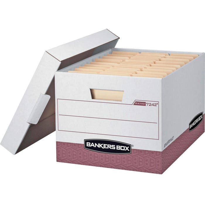 Bankers Box R-Kive File Storage Box, 12 x 15 x 10 Inches, White/Red, Pack of 12