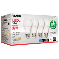 Satco 10 Watt A19 LED 2700K Frosted Bulbs - Pack of 4, Item Number 2050534