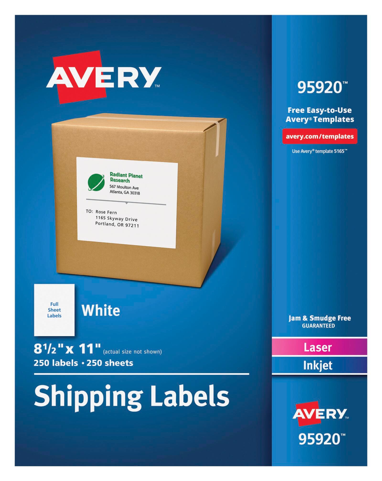 Avery Bulk Shipping Labels, 8-1/2 x 11 Inches, White, Pack of 250 1597360
