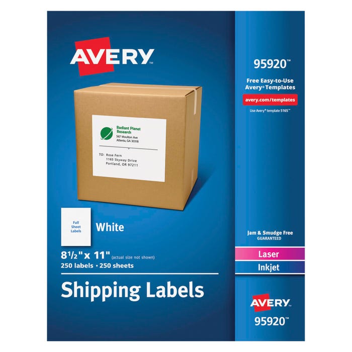 Avery Bulk Shipping Labels, 8-1/2 x 11 Inches, White, Pack of 250