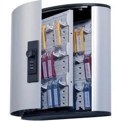 Durable Combination Lock Key Box - 36 Key Tags, 11 x 11-7/8 x 4-3/4 Inches, Aluminum, Silver, Item Number 1330777
