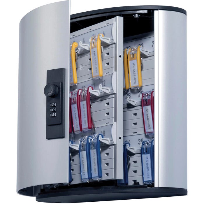 Durable Combination Lock Key Box - 36 Key Tags, 11 x 11-7/8 x 4-3/4 Inches, Aluminum, Silver