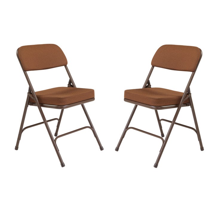 National Public Seating Premium 2-Inch Thick Padded Folding Chair, 3200 Series, 18-1/2 Inch Seat, Antique Gold Fabric, Brown Fra