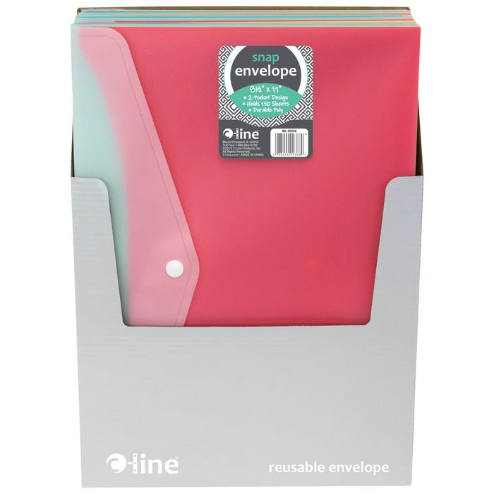 C-Line Snap 'N Go Reusable Poly Envelopes, Letter Size, Assorted Colors, Pack of 24