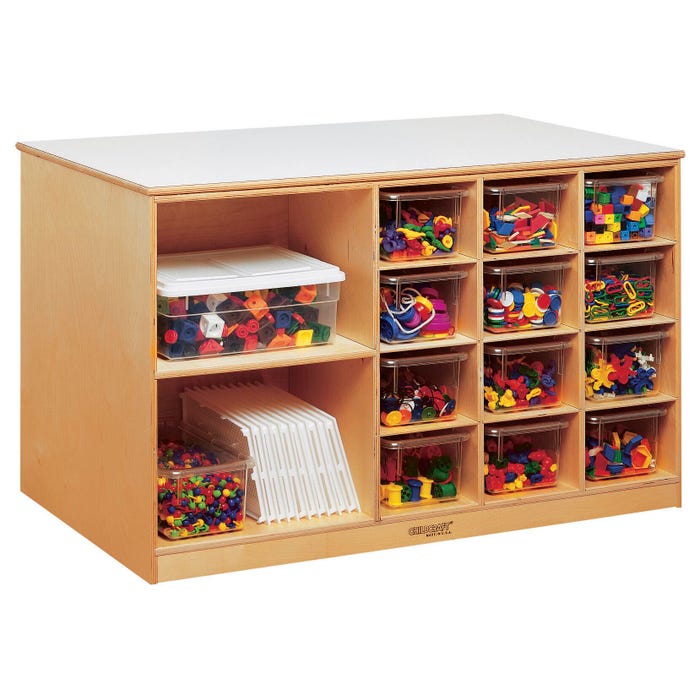 Childcraft Mobile Double-Sided Storage Unit, 12 Clear Trays, 47-3/4 x 23-3/4 x 30 Inches