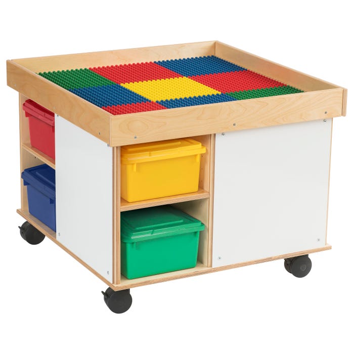 Childcraft Collaboration Table, Colored Trays, Preschool Grids, 30-3/4 x 30-3/4 x 24 Inches