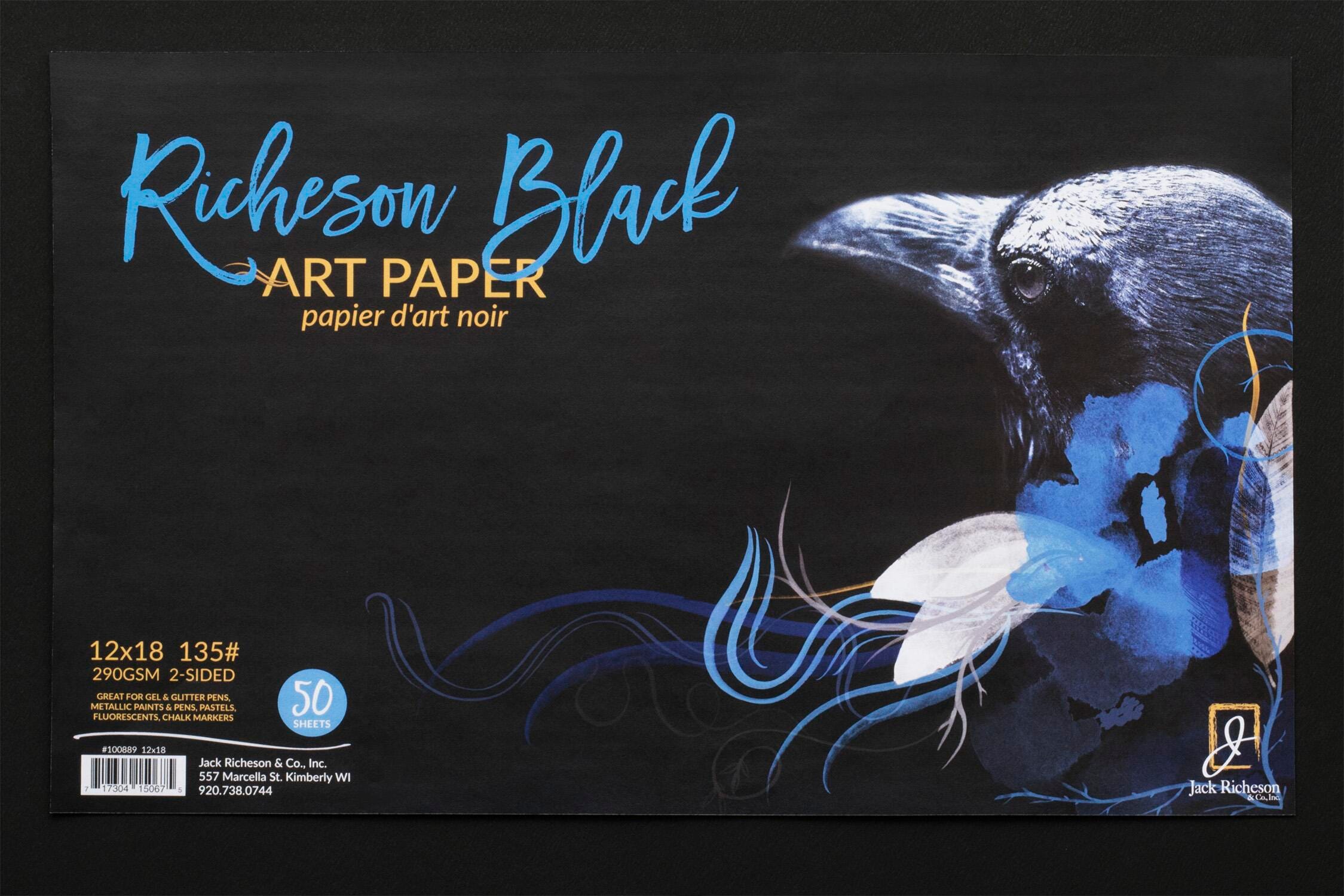 Jack Richeson Black Art Paper, 12 x 18 Inches, 135 lb, 50 Sheets 1592751
