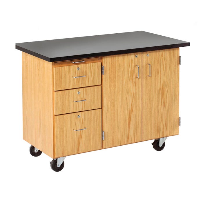 Diversified Woodcrafts Mobile Instructors Desk with Storage, Flat Top Model, 48 x 28 x 36 Inches, Oak