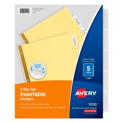 Avery Insertable Divider, Single Sided, 5 Tab, 8-1/2 x 11 Inches, Clear, 1 Set 2010281