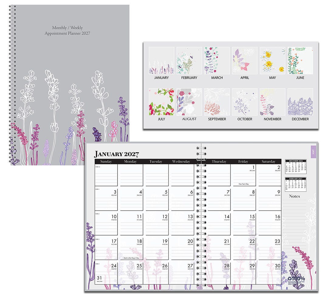 Image for House of Doolittle Recycled Weekly And Monthly Planner, January to December 2027, 8-1/2 x 11 Inches, Wild Flowers from School Specialty
