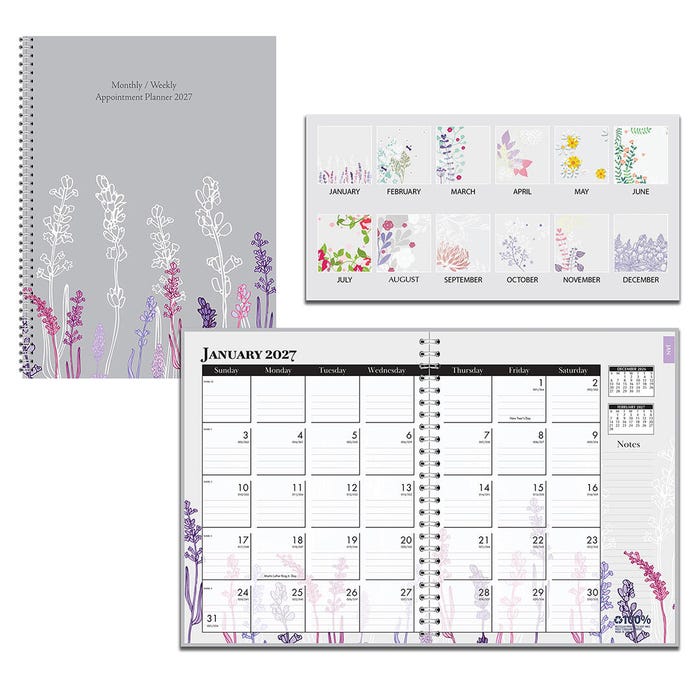 House of Doolittle Recycled Weekly And Monthly Planner, January to December 2027, 8-1/2 x 11 Inches, Wild Flowers