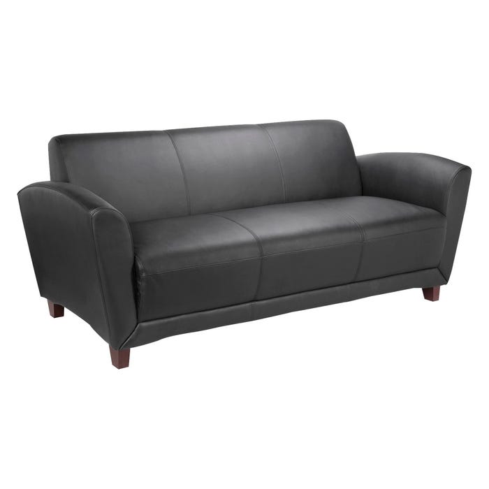 Lorell Reception Seating Collection Black Leather Sofa, 75 x 31-1/4 x 34-1/2 Inches, Black