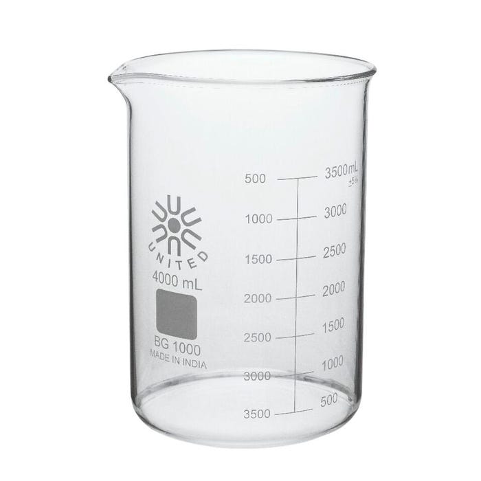 United Scientific Low Form Beaker, Borosilicate Glass, 4000 Milliliters