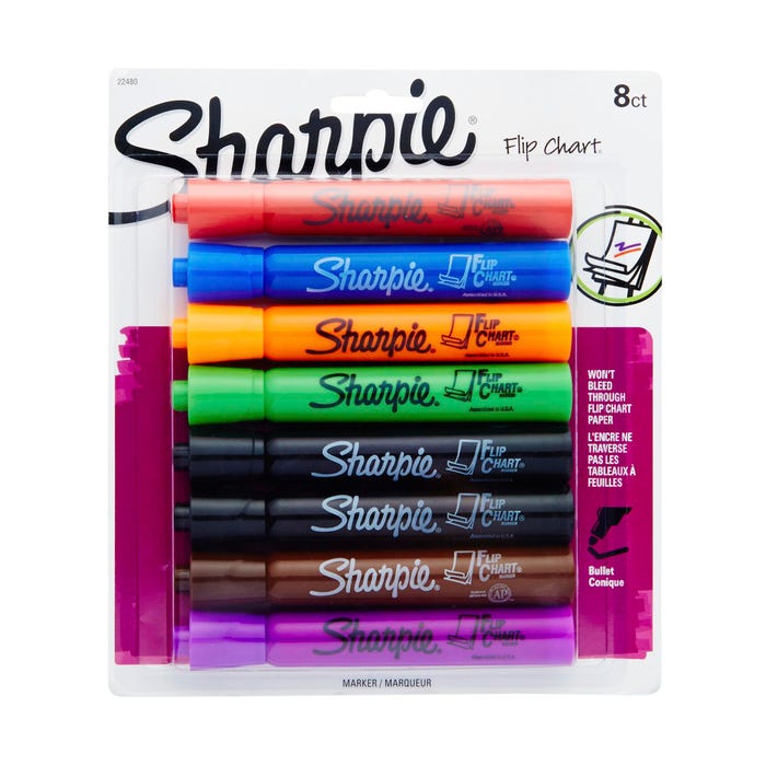 Sharpie Flip Chart Markers, Bullet Tip, Assorted Colors, Set of 8