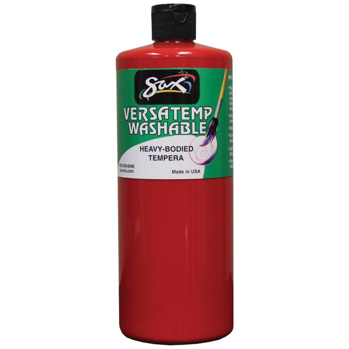 Sax Versatemp Washable Heavy-Bodied Tempera Paint, 1 Quart, Primary Red