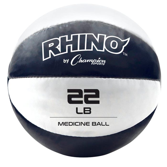 Champion Sports Rhino Leather Medicine Ball, 22 Pounds, Black/White, Item Number 2096709