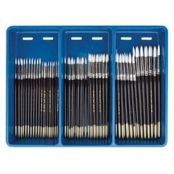 Royal & Langnickel Economy Round White Taklon Hardwood Handle Paint Brush Assortment, Assorted Flat Size, Brown, Set of 72 410819