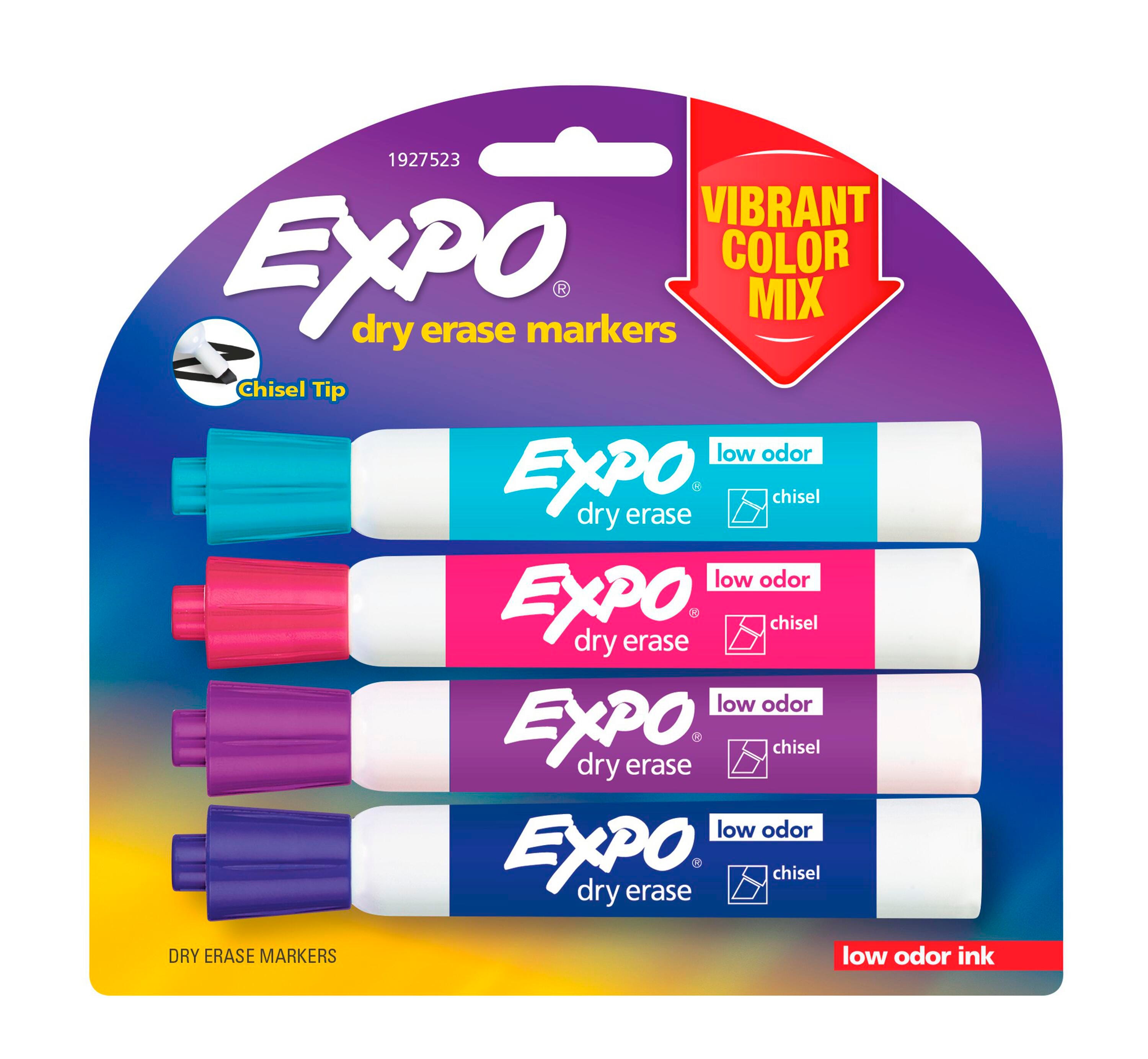 EXPO Low Odor Dry Erase Markers, Chisel Tip, Assorted Vibrant Colors, Set of 4 1534834