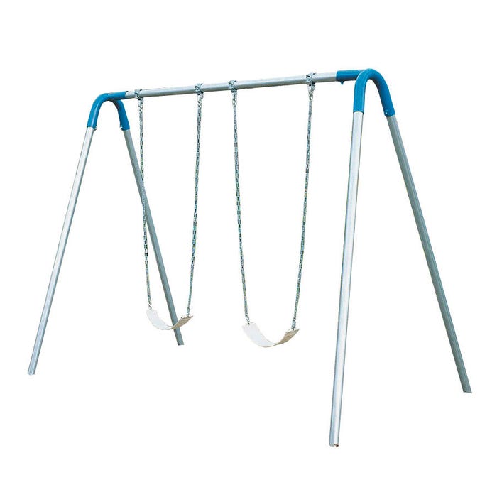 UltraPlay Bipod Single Bay Swing With Galvanized Frame, 2 Strap Seats, Blue Yoke Connectors, 102 x 96 x 96 Inches