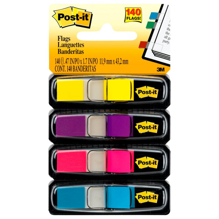 Post-it Flags, 1/2 x 1-7/10 Inches, Assorted Bright Colors, Pack of 140