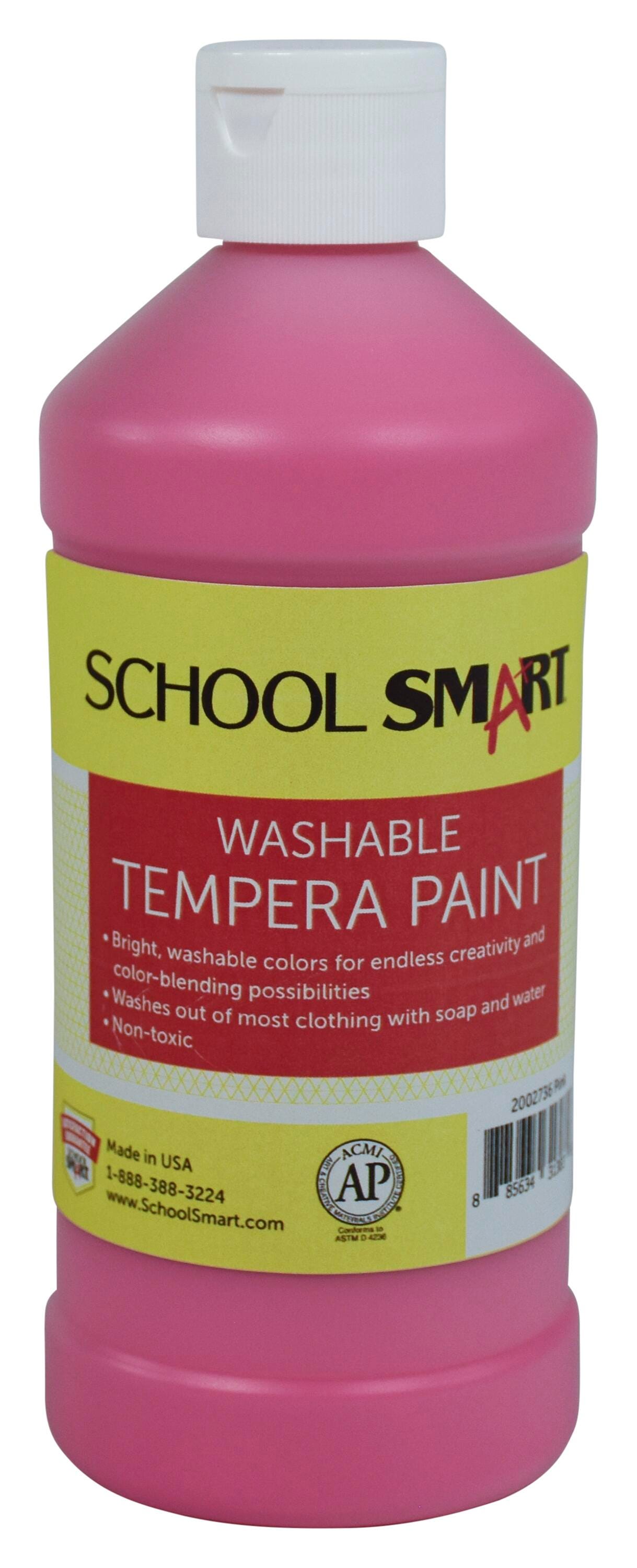 School Smart Washable Tempera Paint, Pink, 1 Pint Bottle 2002736