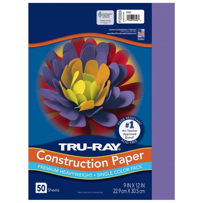 Tru-Ray Sulphite Construction Paper, 9 x 12 Inches, Violet, 50 Sheets