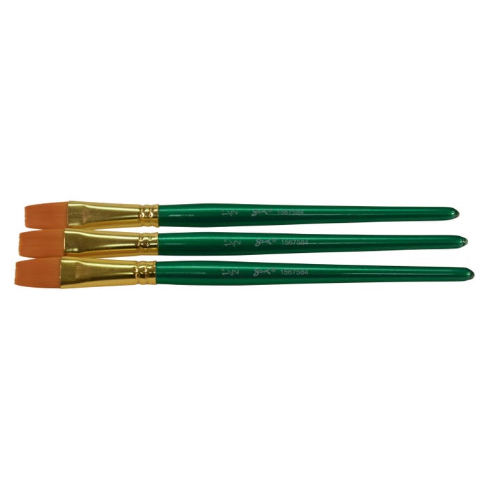 Sax Optimum Golden Synthetic Taklon Paint Brushes, Flat Type, Short Handle, 1/2 Inch, Set of 3