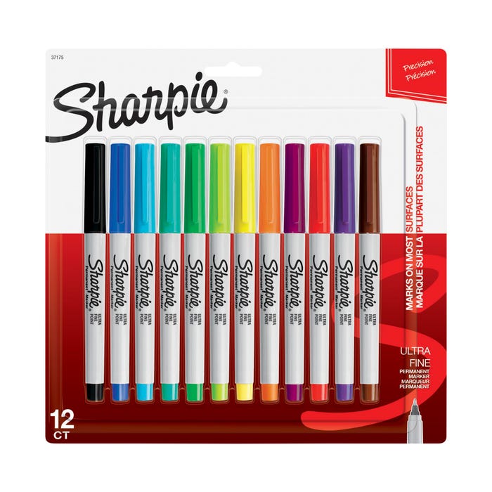 Sharpie Permanent Markers, Ultra Fine Point, Assorted Colors, Pack of 12