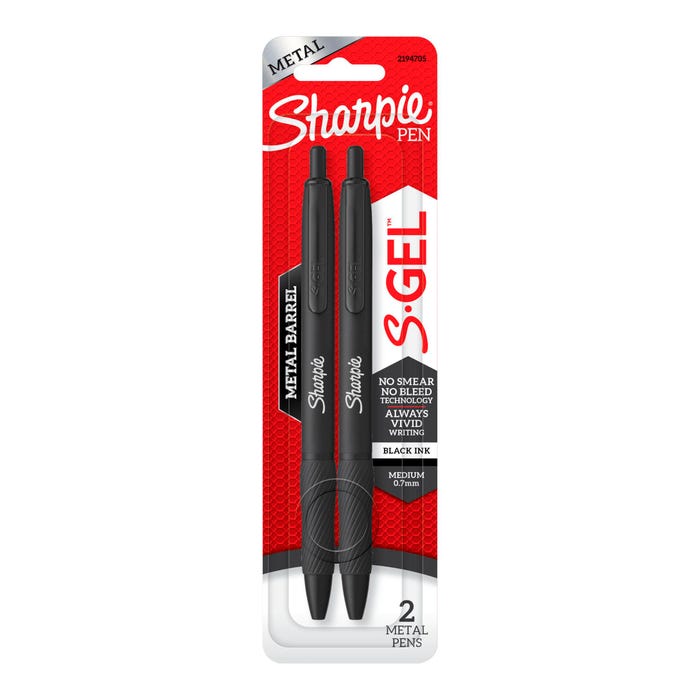 Sharpie S-Gel Pens, Medium Point, 0.7mm, Matte Black Metal Barrel, Black Ink, Set of 2