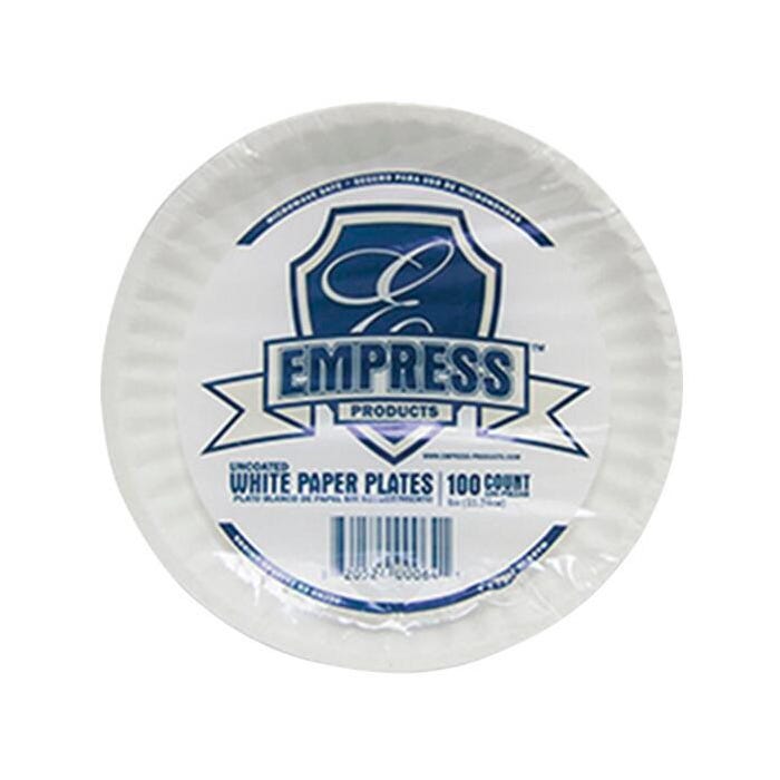 Empress Uncoated Paper Plate, 6 Inches, White, Pack of 100