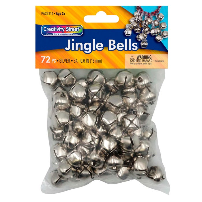 Creativity Street Jingle Bells, 5/8 Inches, Silver, Pack of 72