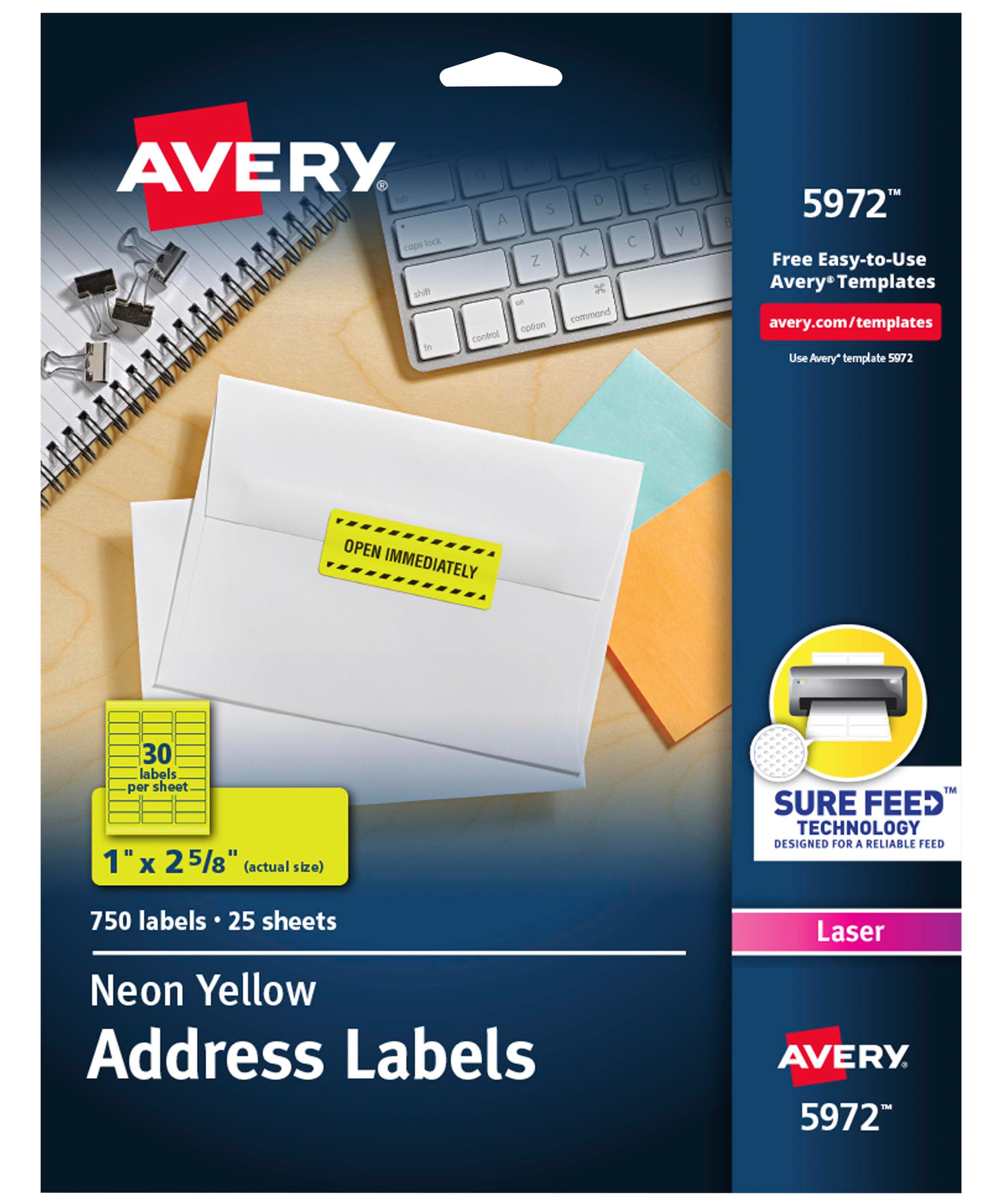 Avery Permanent Laser Labels, 1 x 2-5/8 Inches, Neon Yellow, Pack of 750 1054671