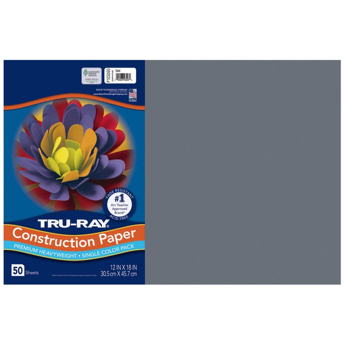 Tru-Ray Sulphite Construction Paper, 12 x 18 Inches, Slate, 50 Sheets