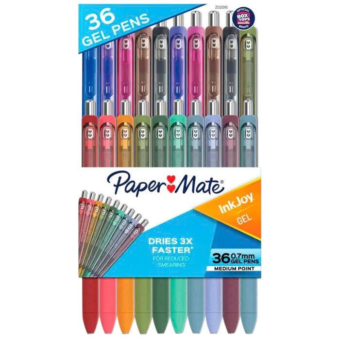 Paper Mate InkJoy Retractable Gel Pens, Medium Point, 0.7 mm, Assorted Colors, Pack of 36