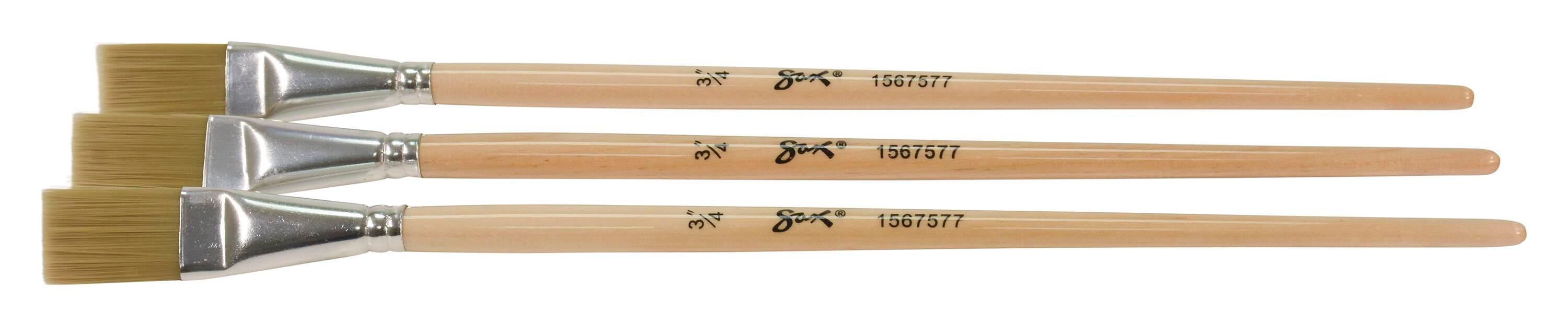 Sax Golden Synthetic Bristle Acrylic Easel Paint Brushes, Flat Type, Long Handle, 3/4 Inch, Pack of 3 1567577