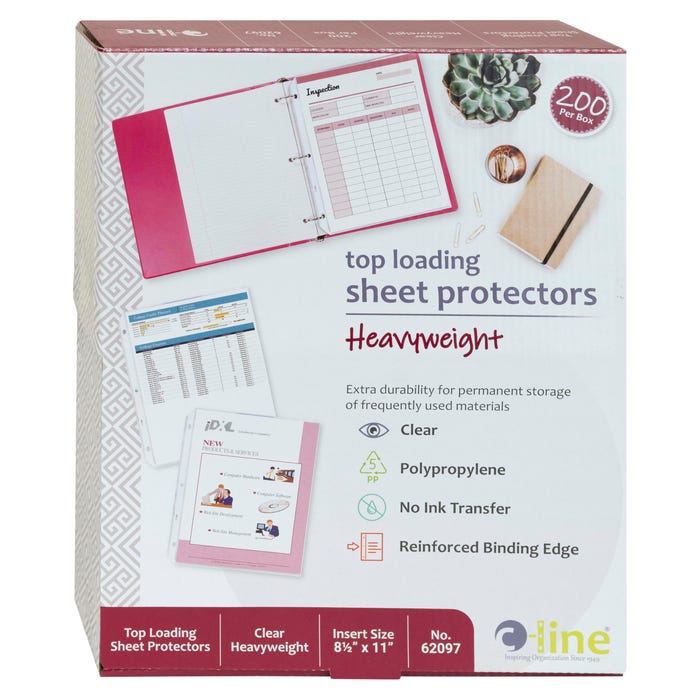 C-Line Heavyweight Polypropylene Sheet Protectors, Clear, 3-Hole Punched, 8-1/2 x 11 Inches, Box of 200