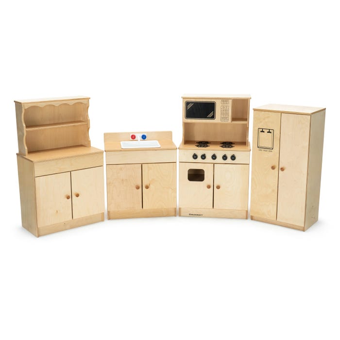 Childcraft Traditional Kitchen Set Play Kitchen, Wooden, Stove/Microwave, 4 Pieces